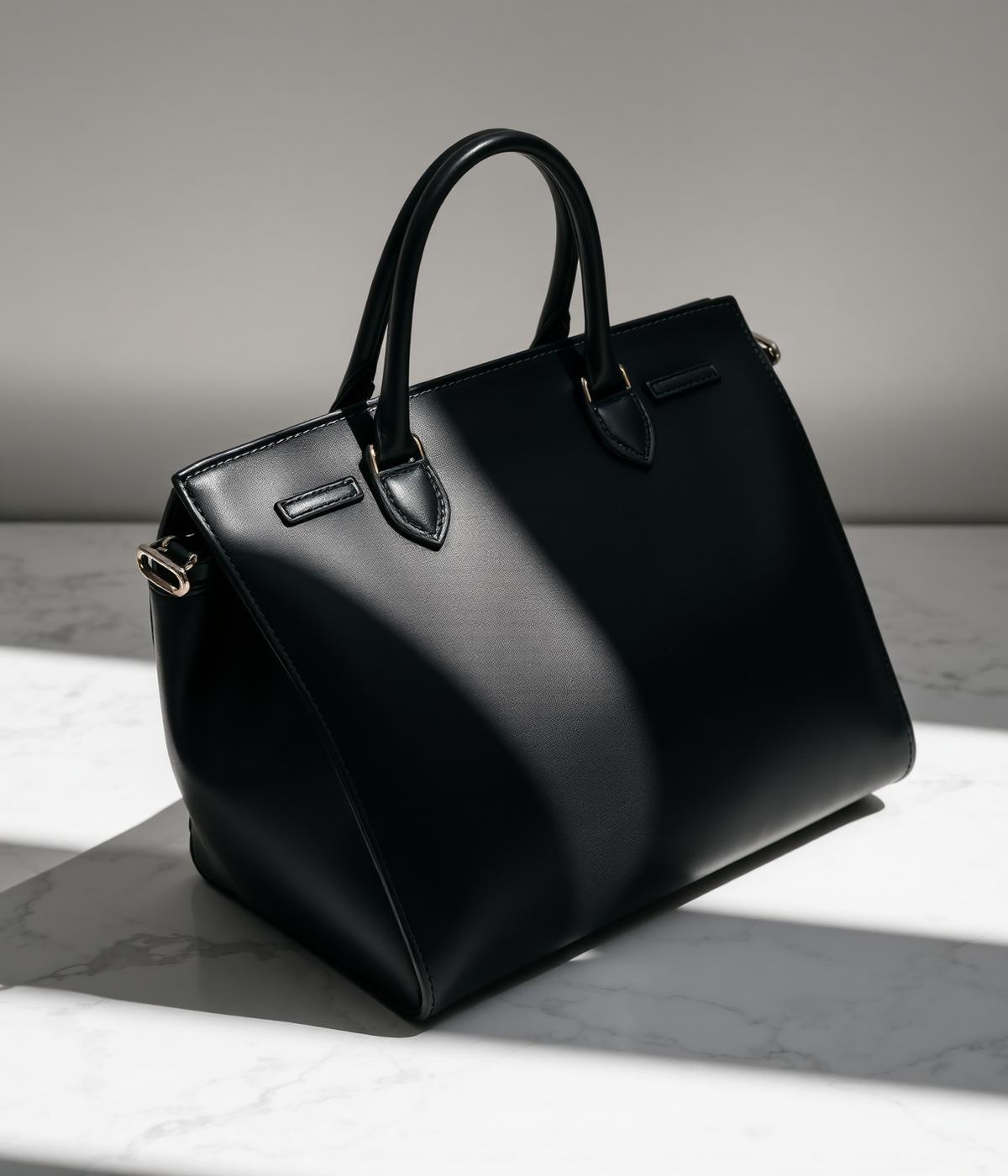 Premium black leather handbag